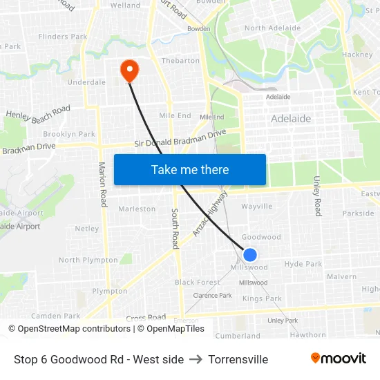 Stop 6 Goodwood Rd - West side to Torrensville map