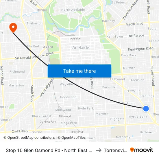 Stop 10 Glen Osmond Rd - North East side to Torrensville map