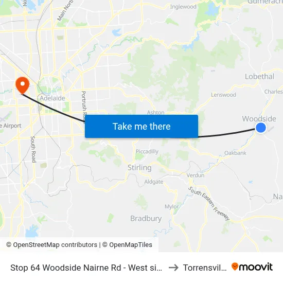 Stop 64 Woodside Nairne Rd - West side to Torrensville map