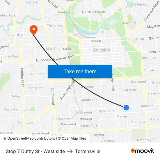 Stop 7 Duthy St - West side to Torrensville map
