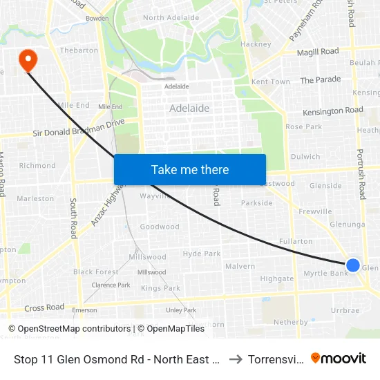 Stop 11 Glen Osmond Rd - North East side to Torrensville map