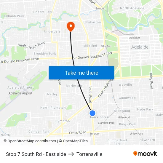 Stop 7 South Rd - East side to Torrensville map