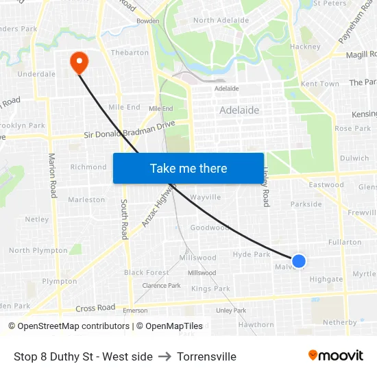 Stop 8 Duthy St - West side to Torrensville map