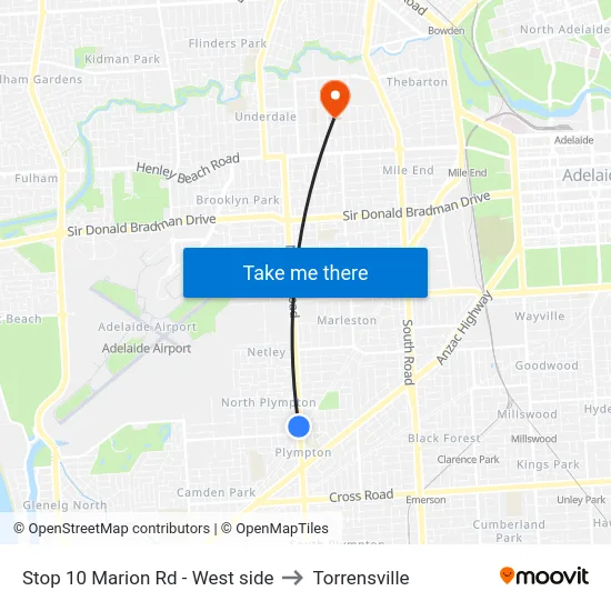 Stop 10 Marion Rd - West side to Torrensville map