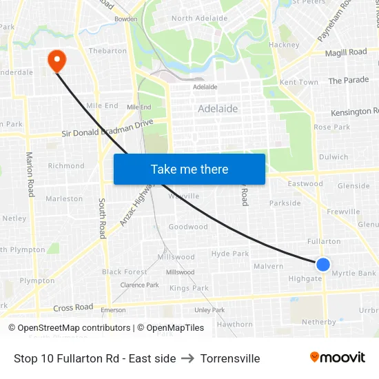 Stop 10 Fullarton Rd - East side to Torrensville map