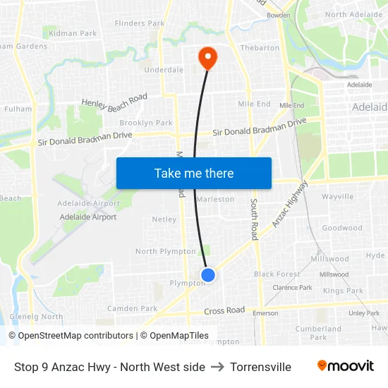 Stop 9 Anzac Hwy - North West side to Torrensville map