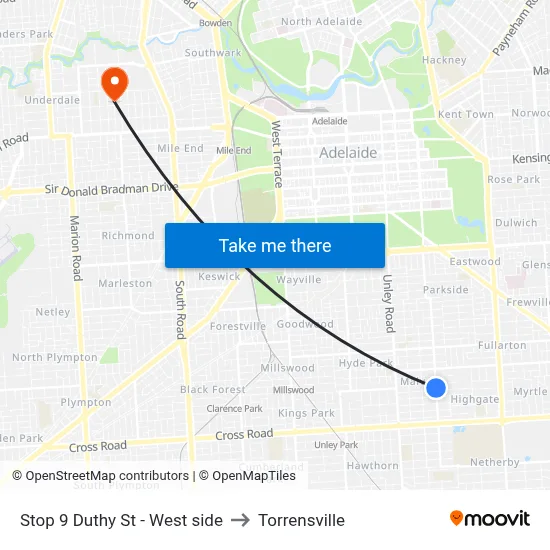 Stop 9 Duthy St - West side to Torrensville map