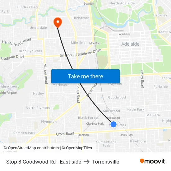 Stop 8 Goodwood Rd - East side to Torrensville map