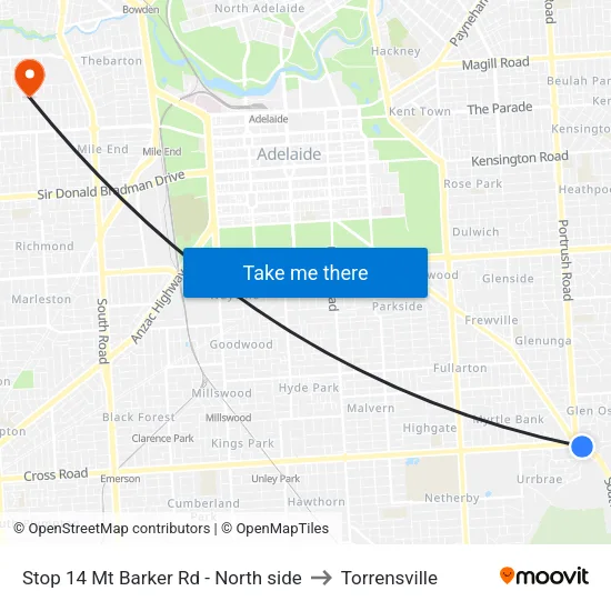 Stop 14 Mt Barker Rd - North side to Torrensville map
