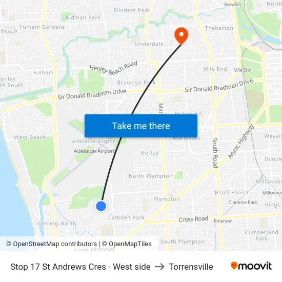 Stop 17 St Andrews Cres - West side to Torrensville map