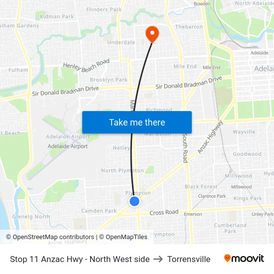Stop 11 Anzac Hwy - North West side to Torrensville map