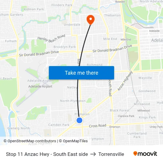 Stop 11 Anzac Hwy - South East side to Torrensville map