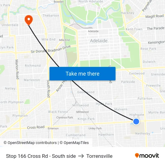 Stop 166 Cross Rd - South side to Torrensville map