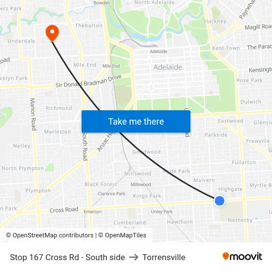 Stop 167 Cross Rd - South side to Torrensville map