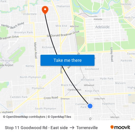 Stop 11 Goodwood Rd - East side to Torrensville map