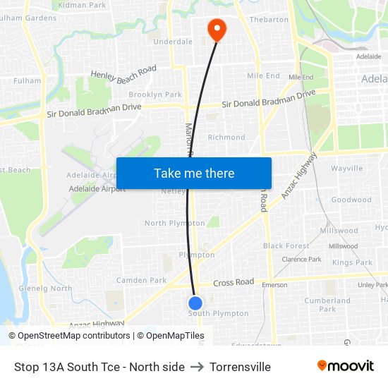 Stop 13A South Tce - North side to Torrensville map