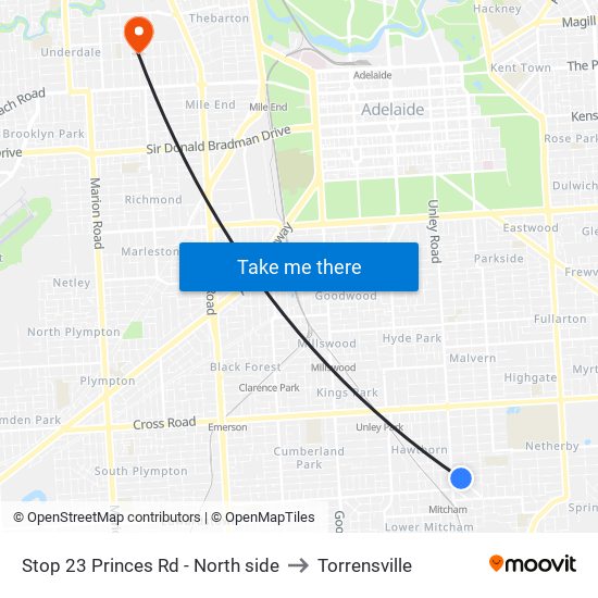 Stop 23 Princes Rd - North side to Torrensville map