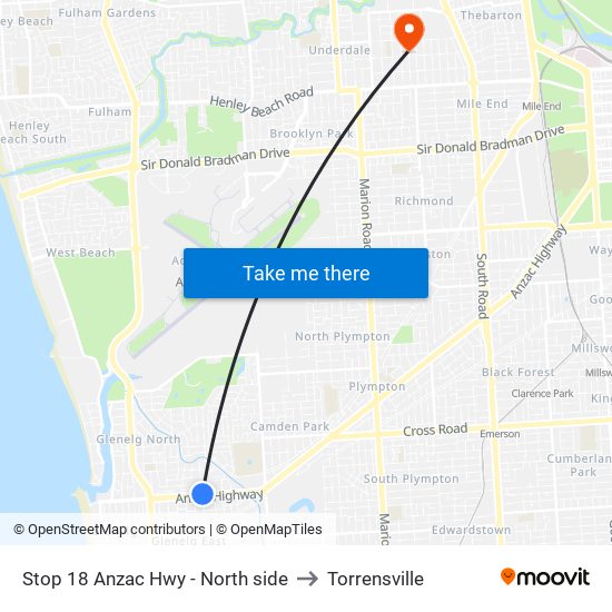 Stop 18 Anzac Hwy - North side to Torrensville map