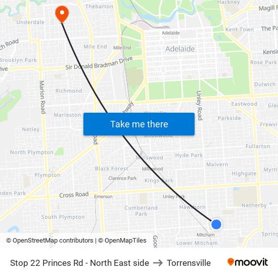 Stop 22 Princes Rd - North East side to Torrensville map