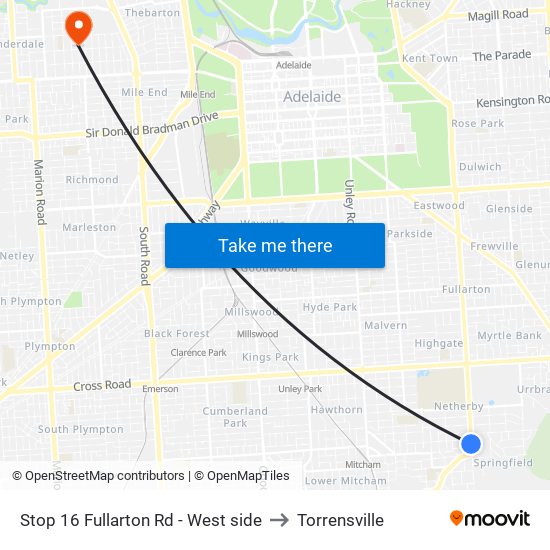 Stop 16 Fullarton Rd - West side to Torrensville map