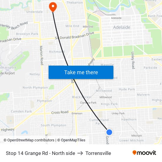 Stop 14 Grange Rd - North side to Torrensville map