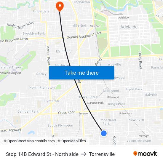 Stop 14B Edward St - North side to Torrensville map