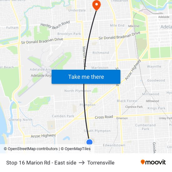 Stop 16 Marion Rd - East side to Torrensville map