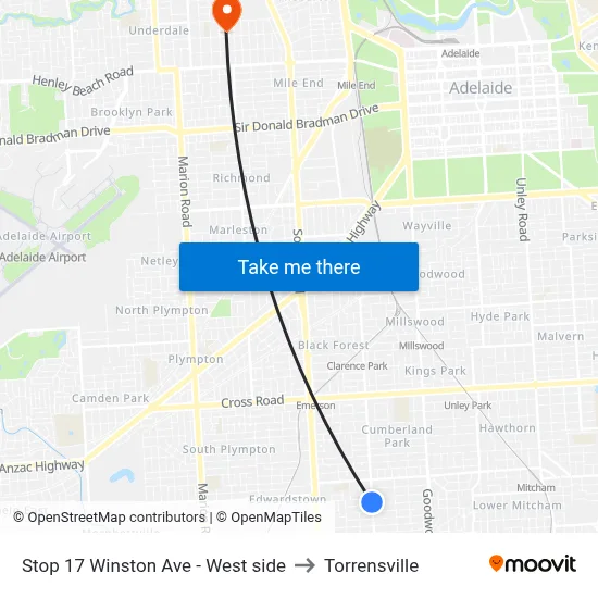 Stop 17 Winston Ave - West side to Torrensville map