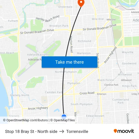 Stop 18 Bray St - North side to Torrensville map