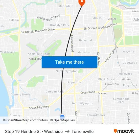 Stop 19 Hendrie St - West side to Torrensville map