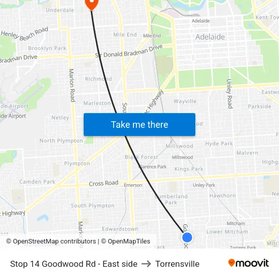 Stop 14 Goodwood Rd - East side to Torrensville map