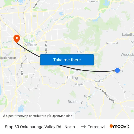 Stop 60 Onkaparinga Valley Rd - North side to Torrensville map