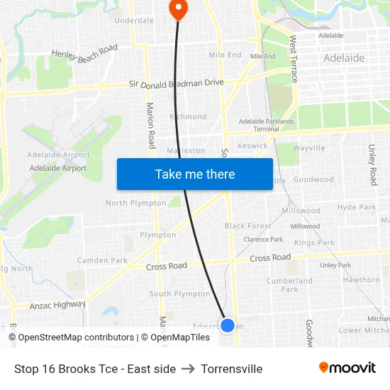 Stop 16 Brooks Tce - East side to Torrensville map