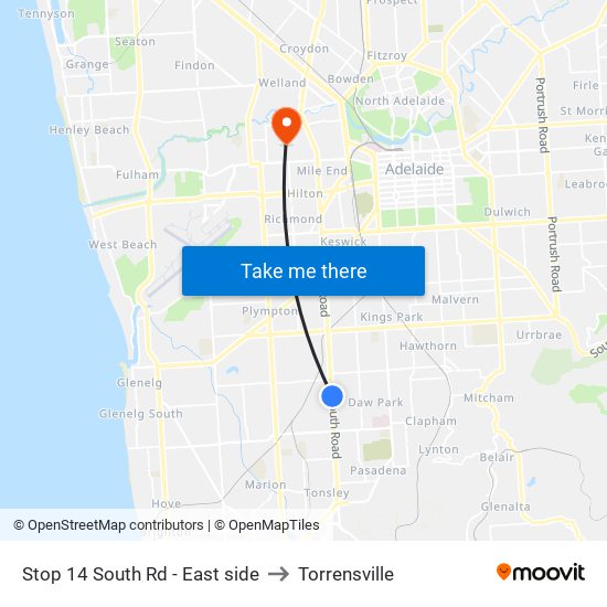 Stop 14 South Rd - East side to Torrensville map