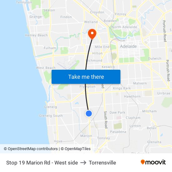 Stop 19 Marion Rd - West side to Torrensville map