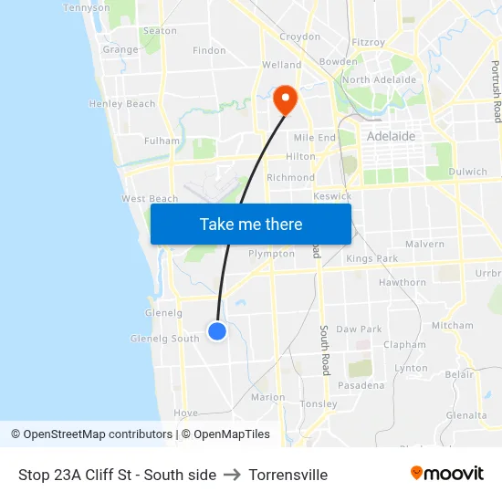 Stop 23A Cliff St - South side to Torrensville map