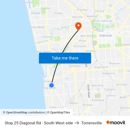 Stop 25 Diagonal Rd - South West side to Torrensville map