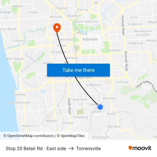 Stop 20 Belair Rd - East side to Torrensville map