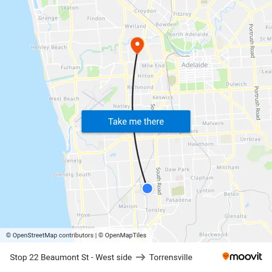 Stop 22 Beaumont St - West side to Torrensville map