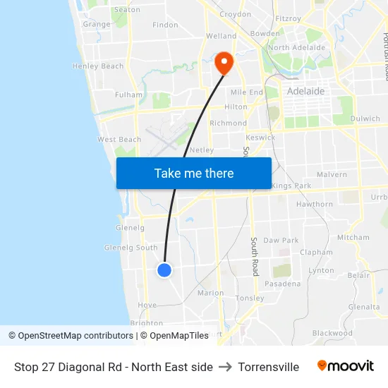 Stop 27 Diagonal Rd - North East side to Torrensville map