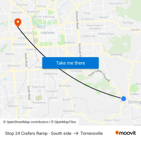 Stop 24 Crafers Ramp - South side to Torrensville map