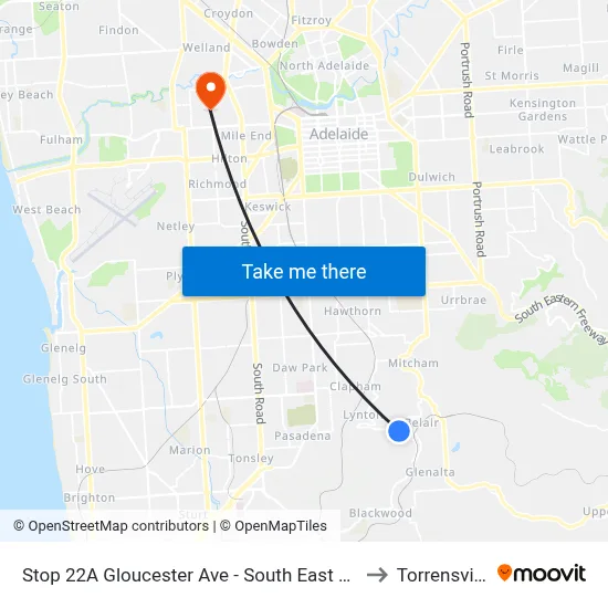 Stop 22A Gloucester Ave - South East side to Torrensville map