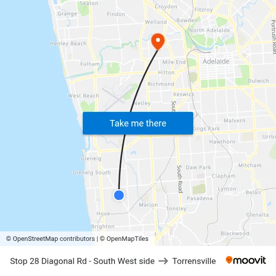 Stop 28 Diagonal Rd - South West side to Torrensville map