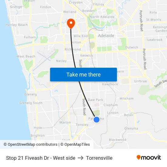 Stop 21 Fiveash Dr - West side to Torrensville map