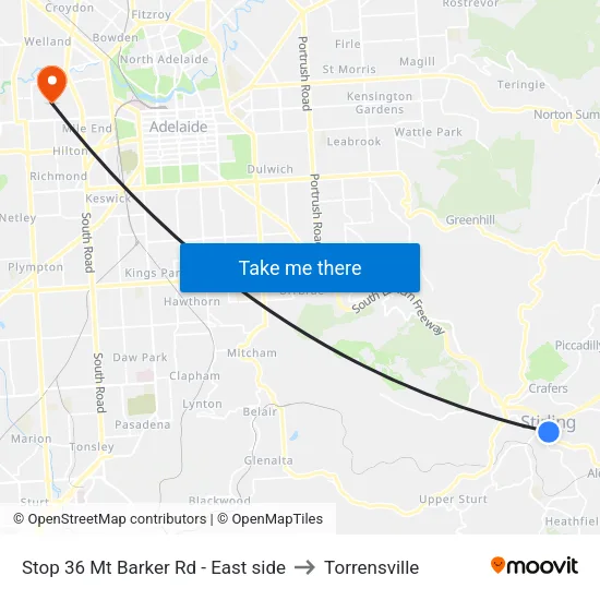 Stop 36 Mt Barker Rd - East side to Torrensville map