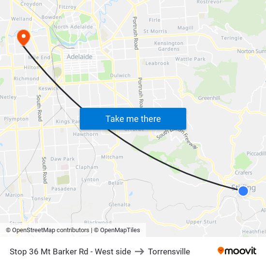 Stop 36 Mt Barker Rd - West side to Torrensville map