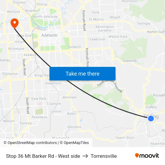 Stop 36 Mt Barker Rd - West side to Torrensville map