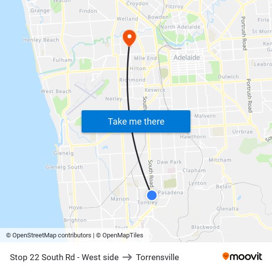 Stop 22 South Rd - West side to Torrensville map