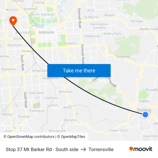 Stop 37 Mt Barker Rd - South side to Torrensville map