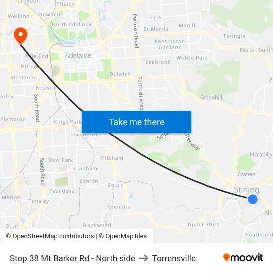 Stop 38 Mt Barker Rd - North side to Torrensville map
